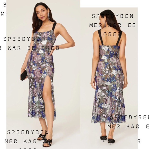 ELLIATT Floral Iridescent Sequin Mesh Midi Dress Medium - Picture 2 of 16